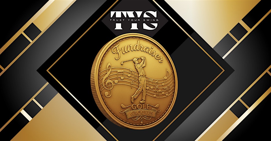 Gold coin with 'Fundraiser' and 'Golf' text on a black and gold card with 'TWS' branding.